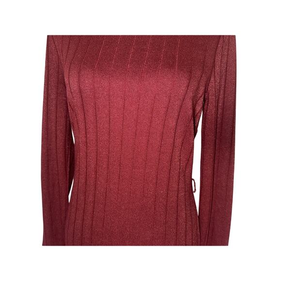 NEW Sam Edelman Amber Red Metallic Ribbed Asymmetrical Ruffle Dress Size 6 - Picture 4 of 14